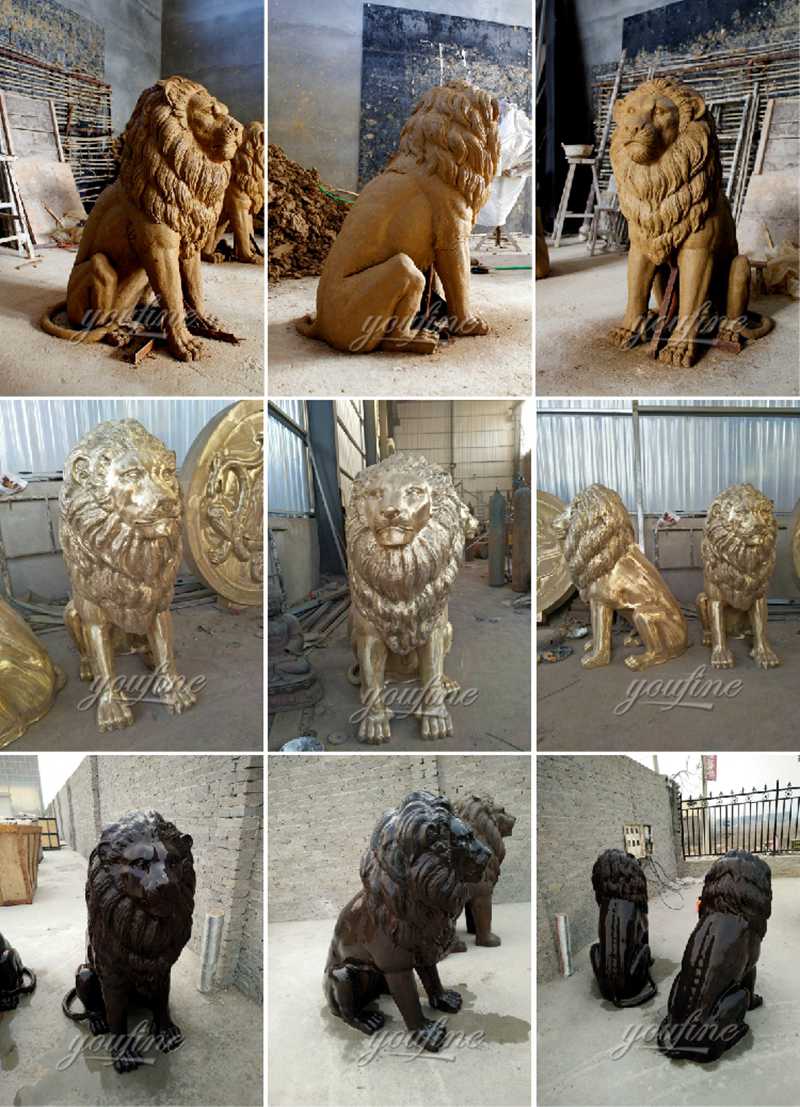 outdoor bronze lion sculpture