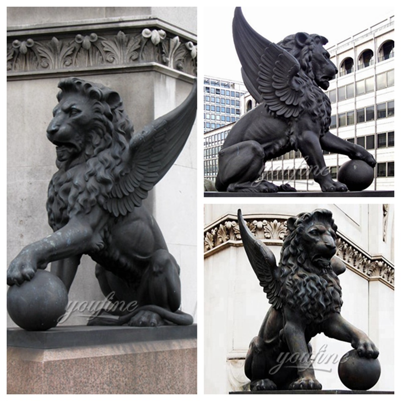 Playing Ball Flying Lion Bronze Sculpture