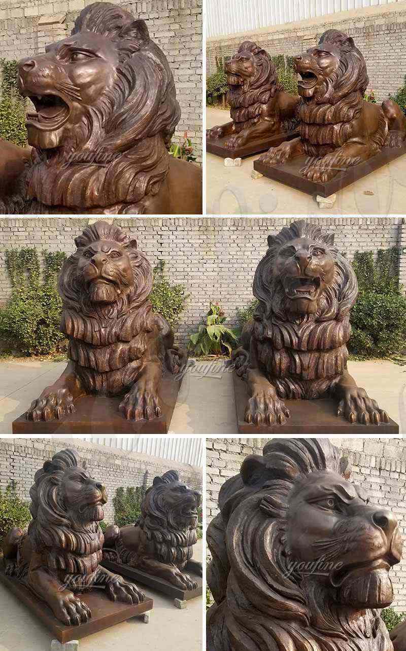 Bronze sitting lion sculpture