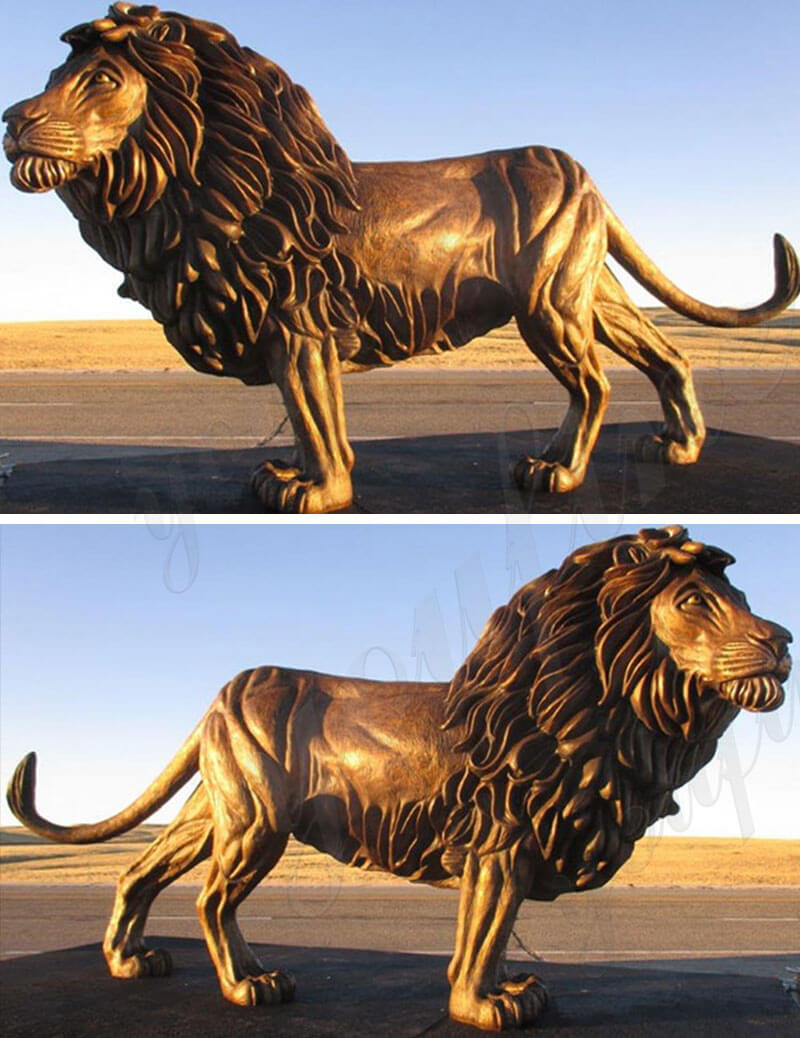 outdoor bronze lion sculpture