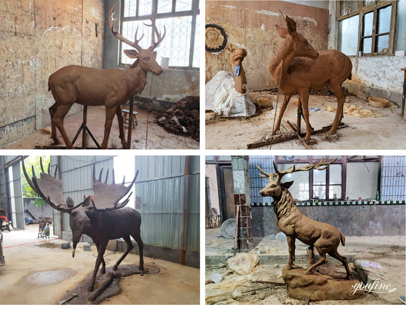 Life-size Bronze Casting Elk Statue Antique Outdoor Decoration supplier