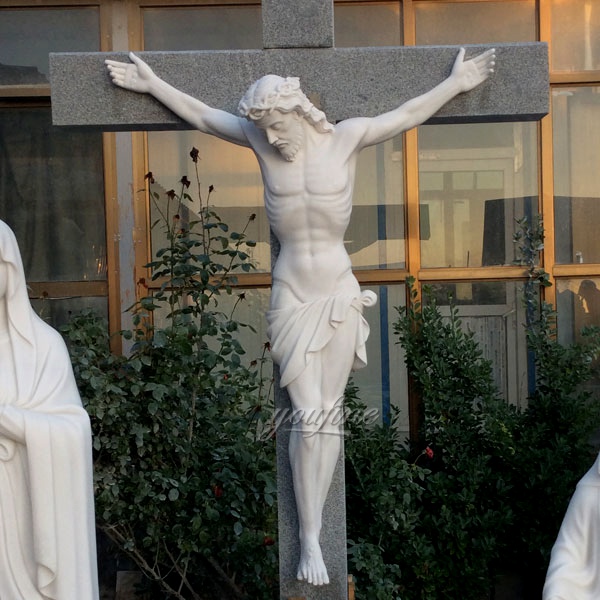 Church Life-size Marble Jesus Cross Sculpture