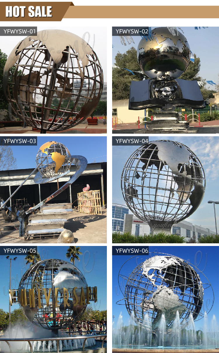 Stainless Steel Globe and Book Sculpture
