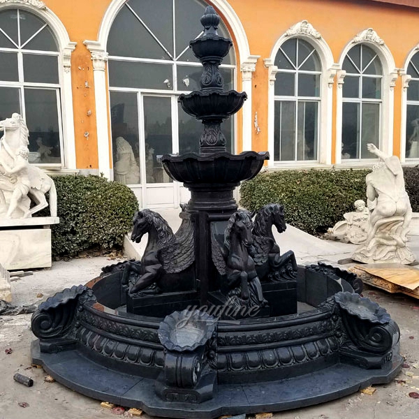 Online Sale Outdoor Garden Decoration Black Marble Horse Fountain for Sale MOKK-05