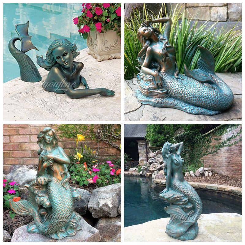 Decorative Outdoor Life Size Bronze Mermaid Statue for Sale MOKK-706