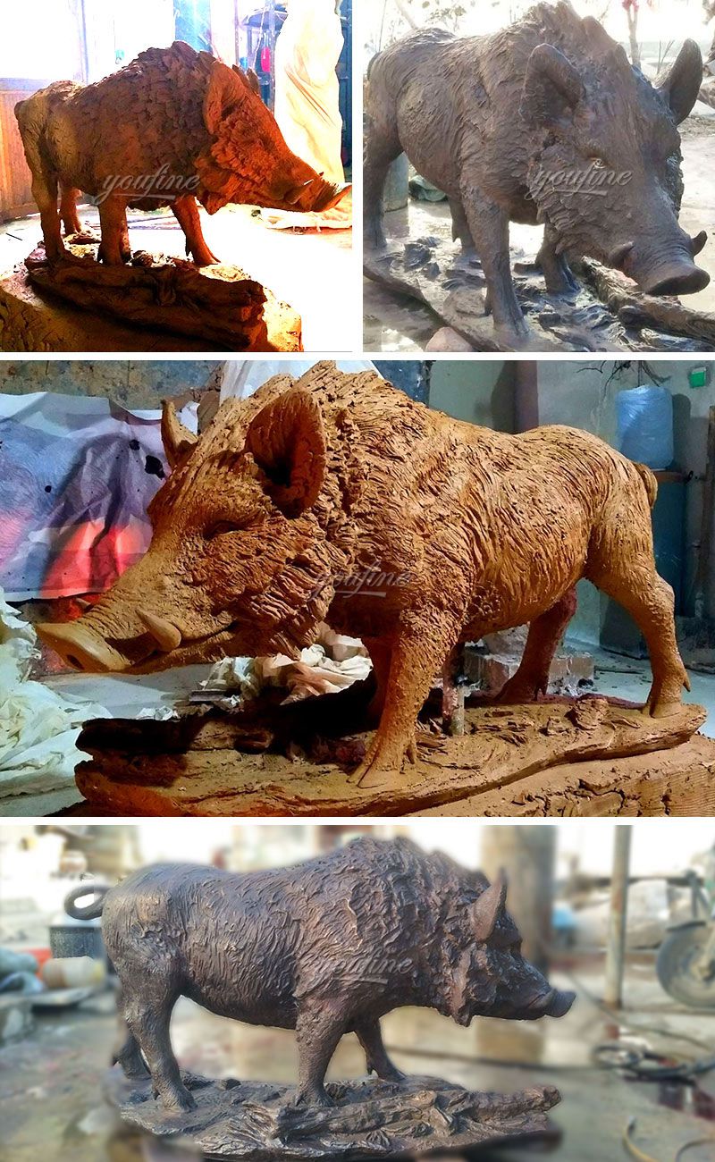 Hand-carved Outdoor Garden Decoration Bronze Wild Boar Sculpture