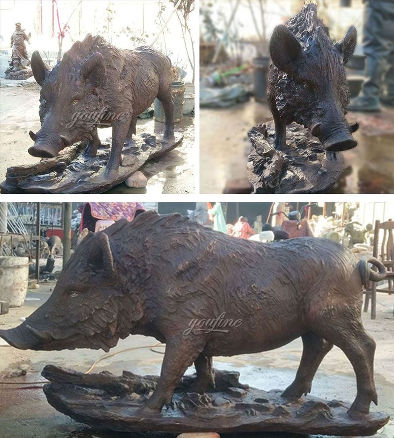 Hand-carved Outdoor Garden Decoration Bronze Wild Boar Sculpture