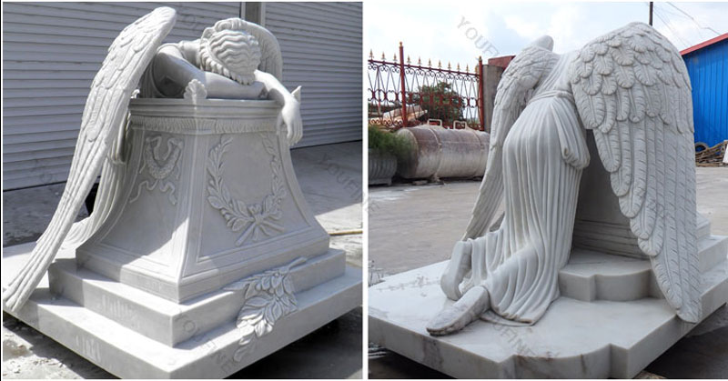 Marble Weeping Angel Memorial Tombstone