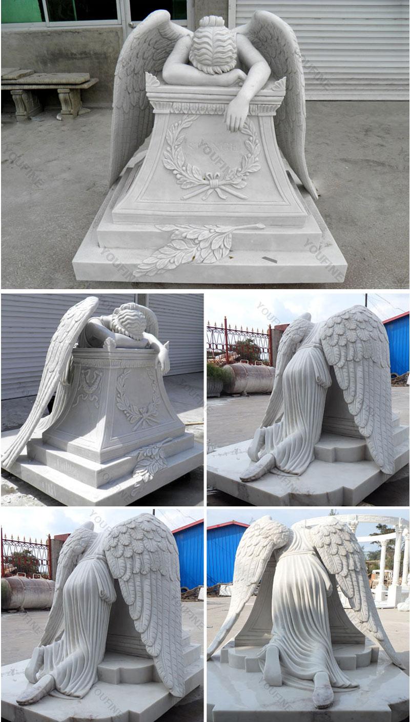 Marble Weeping Angel Memorial Tombstone