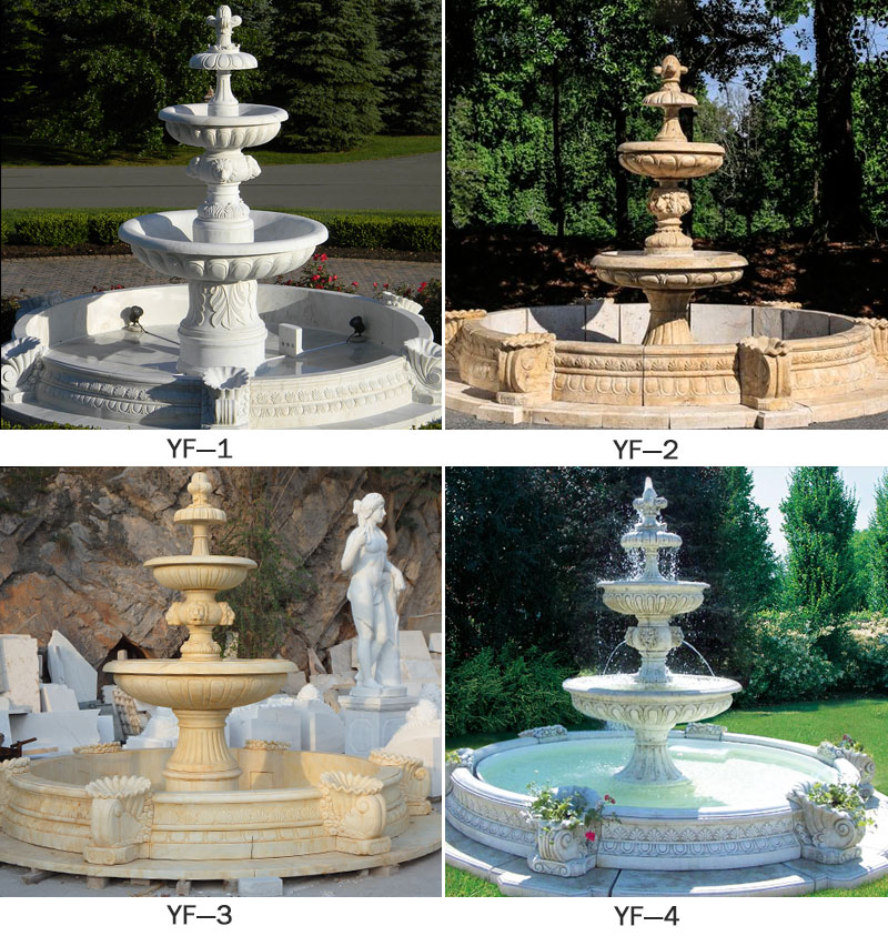 Outdoor Garden Decoration Hand-carved Marble Three-tier Fountain Mokk-11