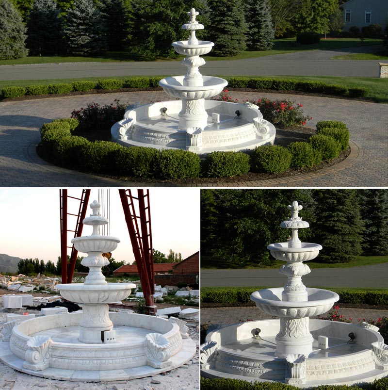 Outdoor Garden Decoration Hand-carved Marble Three-tier Fountain Mokk-11