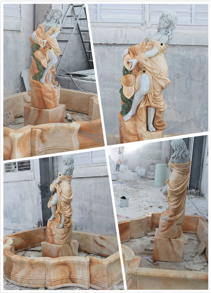 Hand-carved Gardens Decorate Marble Fountain with Ladies for Sale