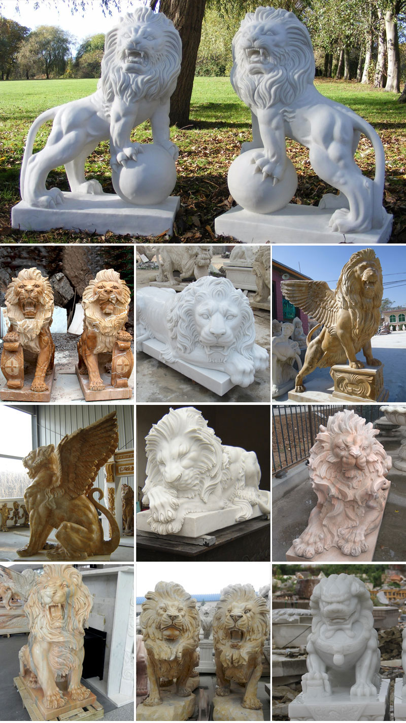 Outdoor Garden Decoration Animal Sculpture Marble Lion Statue