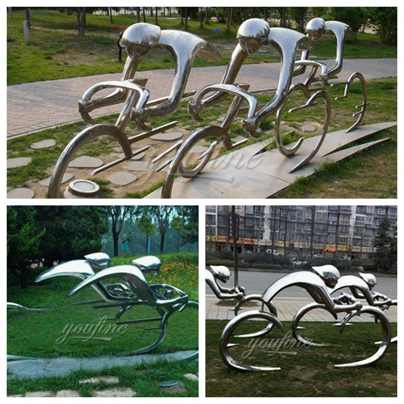 Garden Stainless Steel Bicycle Riders Statue