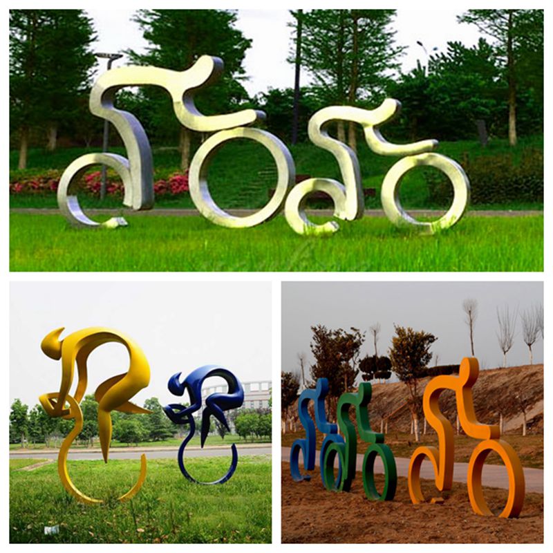 Garden Stainless Steel Bicycle Riders Statue