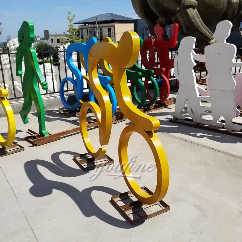 Outdoor Garden Stainless Steel Bicycle Rider Statue Decoration