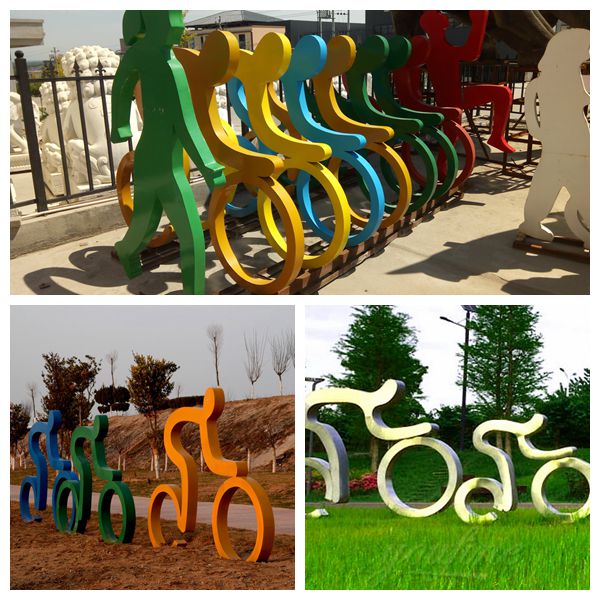 Outdoor Garden Stainless Steel Bicycle Rider Statue Decoration