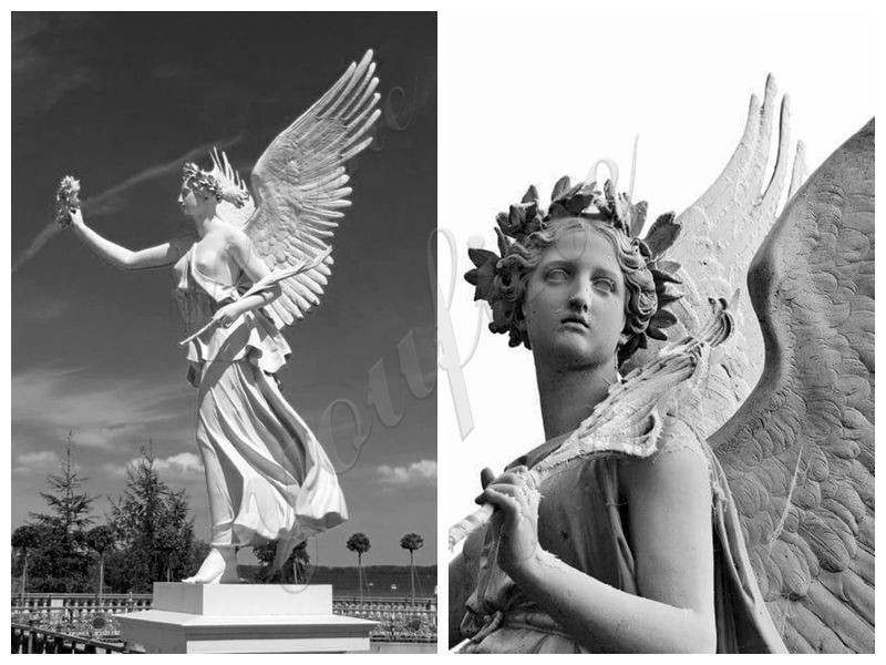 Outdoor Decoration Standing Marble Angel with Laurel Crown Sculpture