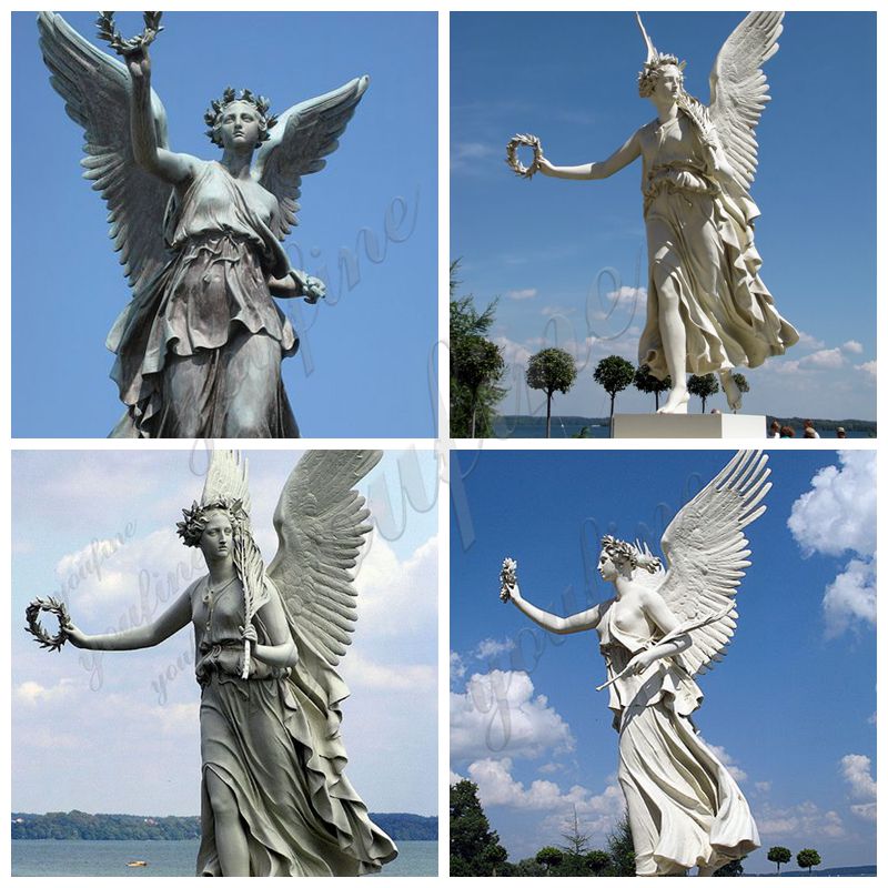 Standing Marble Angel with Laurel Crown Sculpture