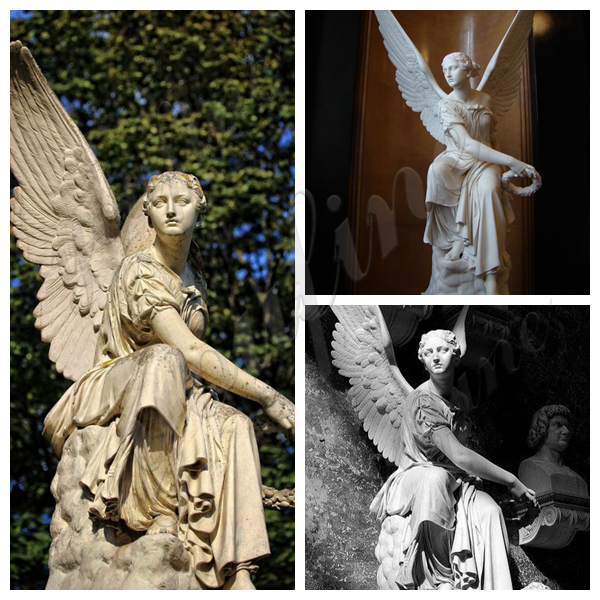 Marble Angel Statue with Laurel Wreath