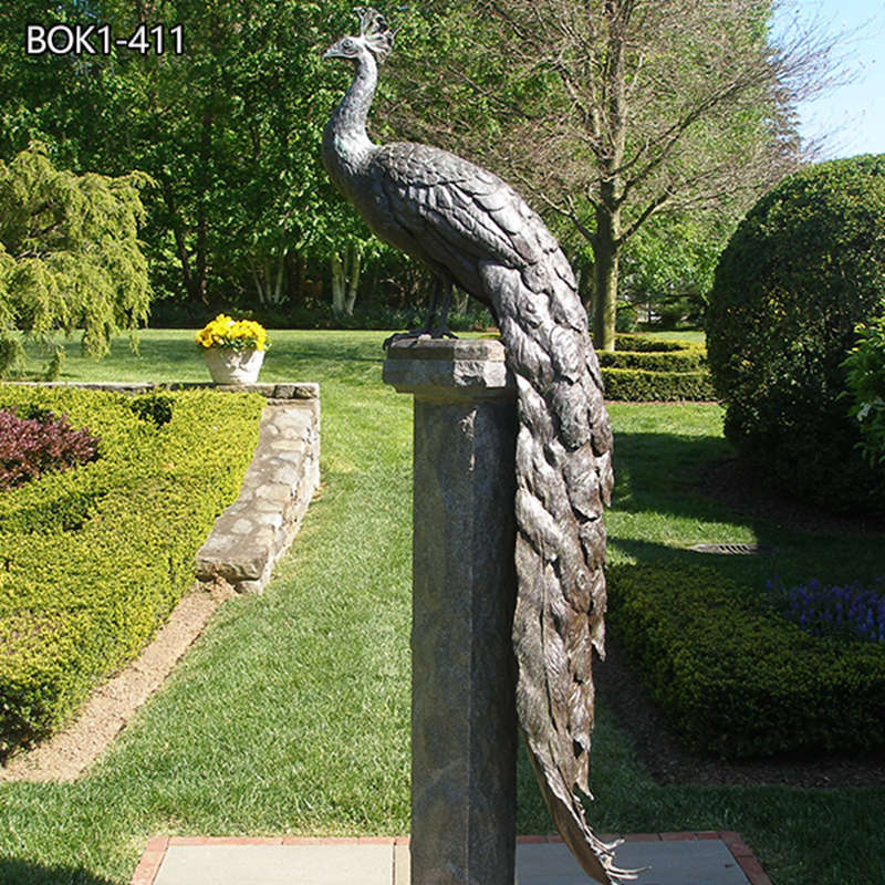 Antique Bronze Peacock Statue Garden Decor in Pairs