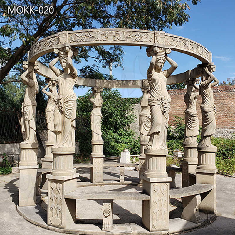 Antique Sandstone Greek Goddess Column Round Gazebo Outdoor Garden