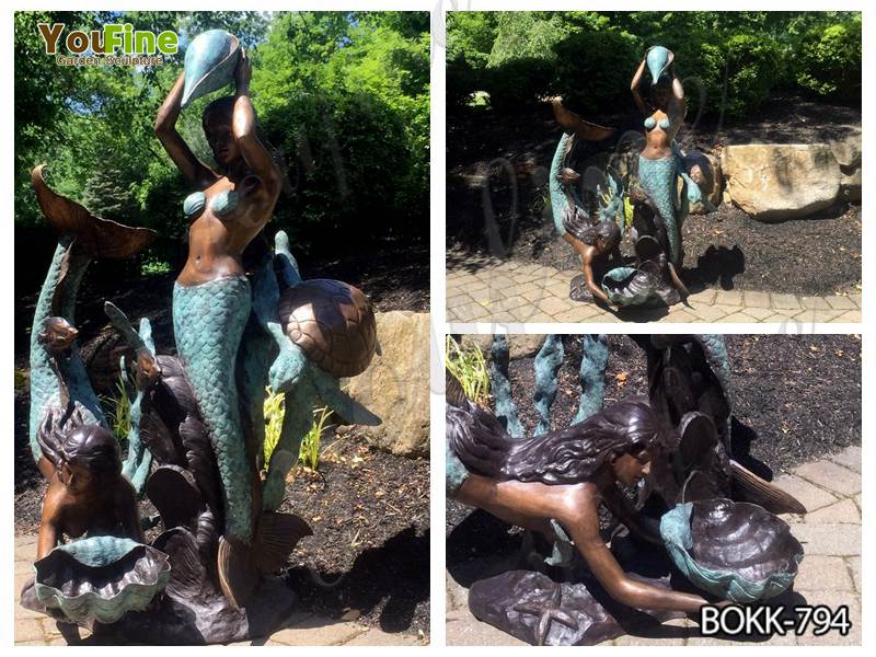 Custom Life-size Bronze Mermaid Sculpture Fountain for Sale