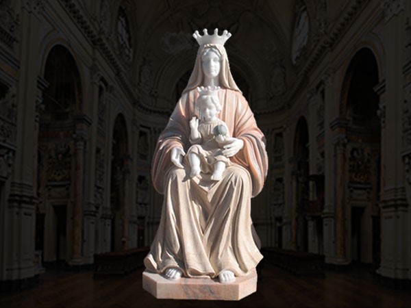 Hand Carving White Marble Virgin Mary and Baby Jesus Statue