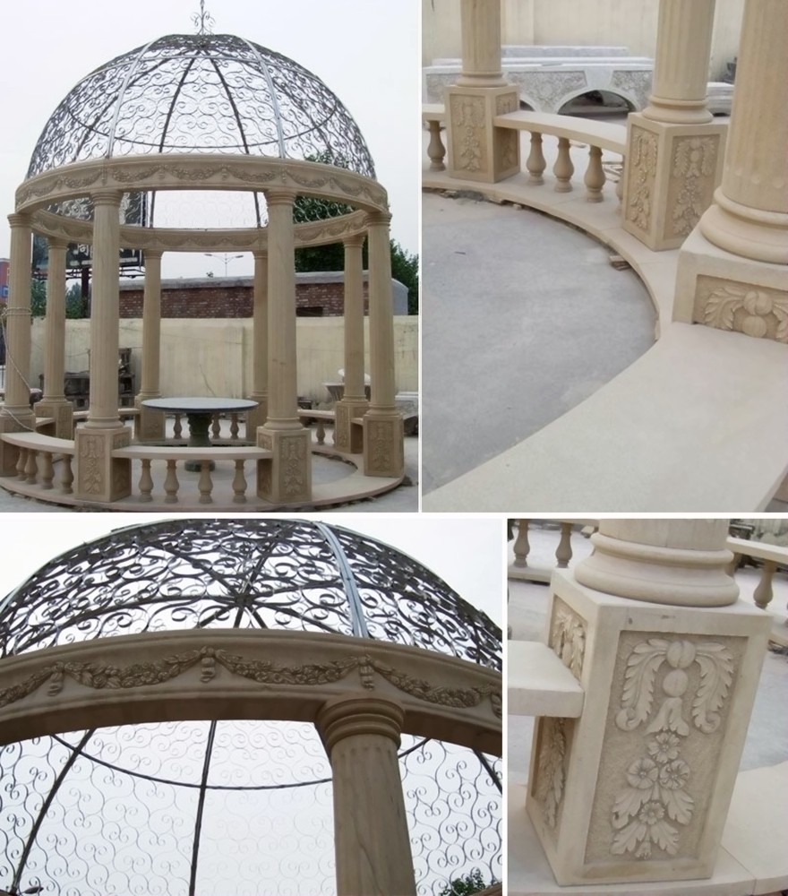 Modern marble gazebo with iron dome for sale Mokk-22