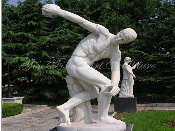 Hand Carved natural marble Greek  Discobolus statue