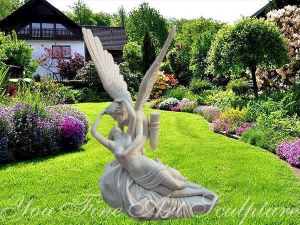 Classical Cupid and Psyche famous garden marble sculpture