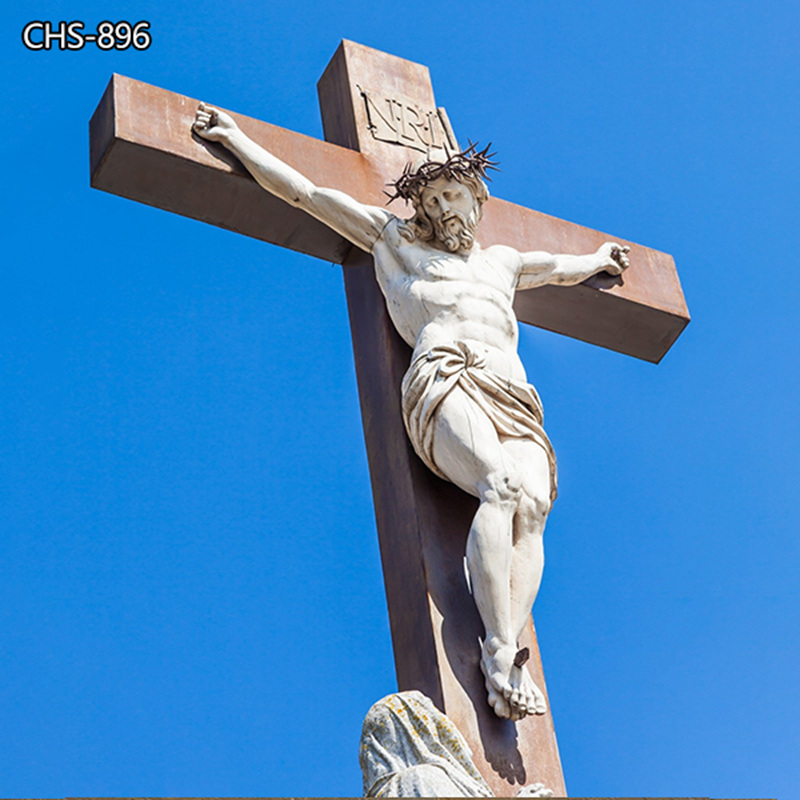 Easter Natural Marble Jesus on Cross Sculpture for Church