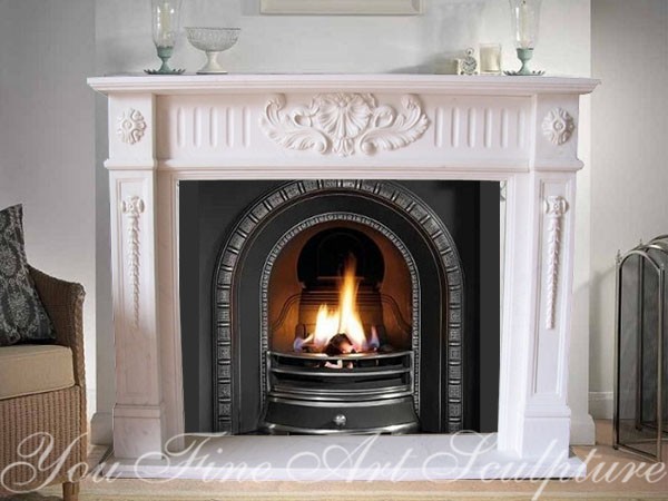 Hand Carved Egyptian White Marble Fireplace