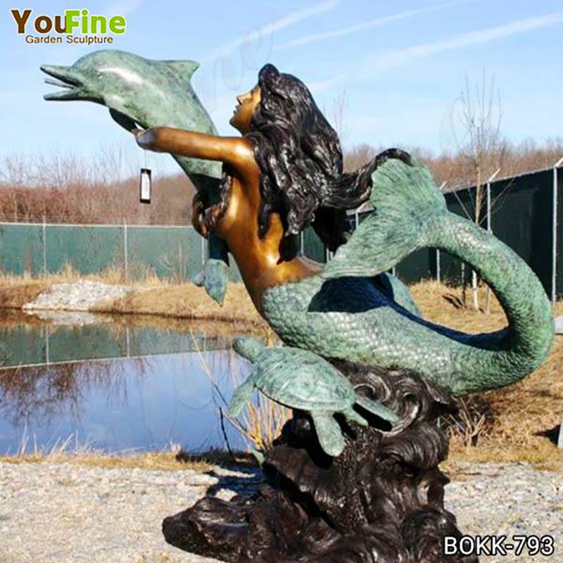 High Quality Bronze Mermaid and Dolphin Sculpture