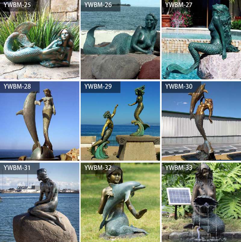 Outdoor Garden Bronze Mermaid and Dolphin Sculpture for Sale