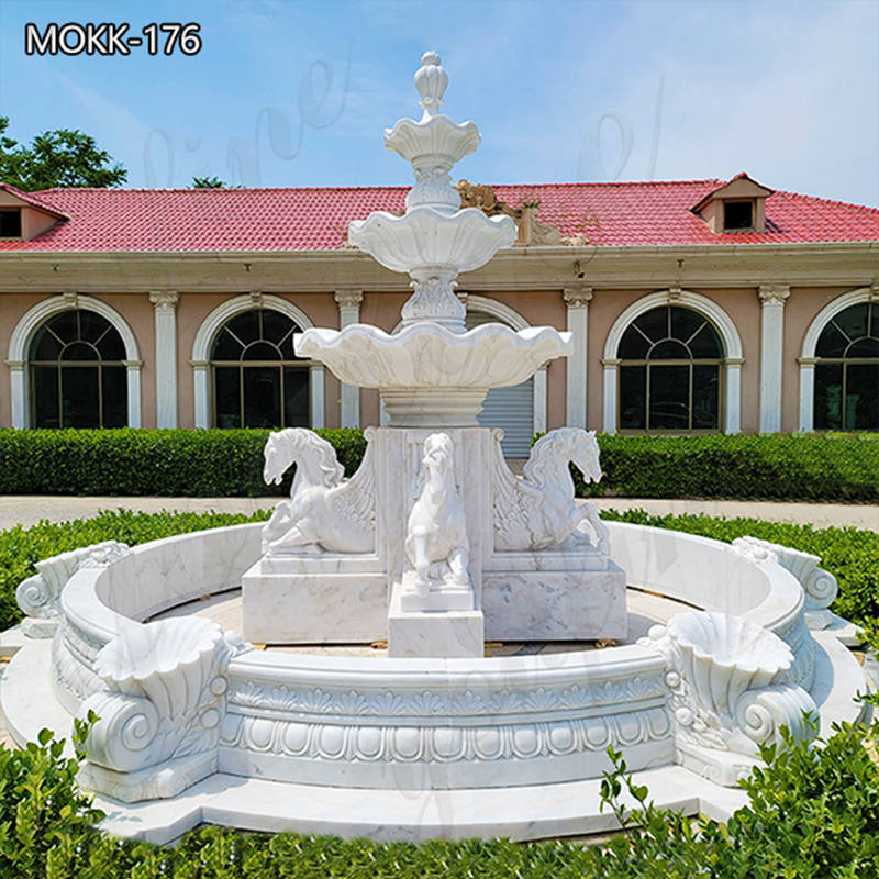 Hand Carved White Marble Horse Statue Fountain Original Design