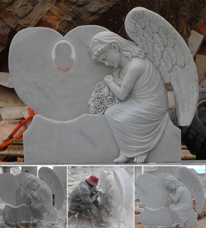 Hand Carved Large White Marble Mary Memorial Headstone for Sale