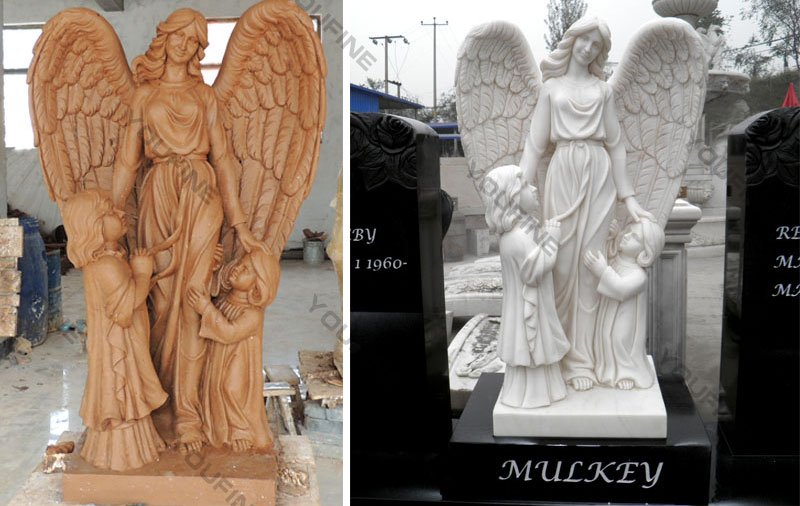 Large Hand Carved Granite White Marble Angel Tombstone Monument