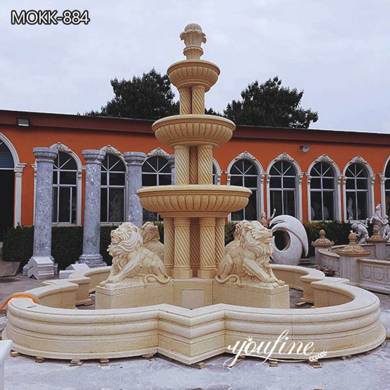 Large Marble Garden Fountain with Hand-carving Lion Statues Factory Supplier