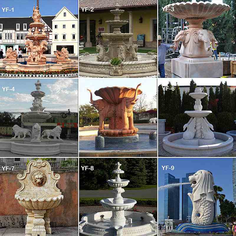 Large Marble Garden Fountain with Hand-carving Lion Statues Factory Supplier