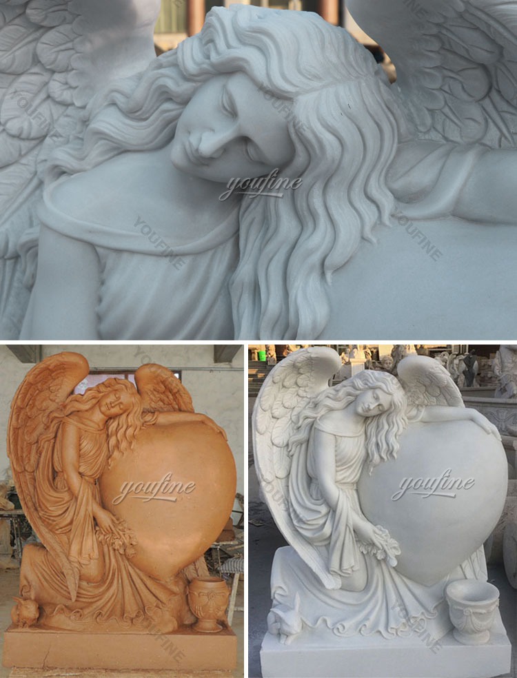 About the Deluxe Marble Angel Tombstone. We want to be remembered forever, either or dead. Nothing is more impressive than a marble tombstone chosen with care. This is a large luxury marble angel tombstone that we have custom made for our clients, there is a custom marble base and there are marble vases that can be used as decoration, our clients will decorate it with beautiful flowers and it has been turned into a work of art in the cemetery.  Quality raw materials All our marble carving products are made from high-quality marble raw materials and can accept your choice of materials including marble, granite, sandstone and any other stone available, you can tell us your requirements and our business staff will recommend you the most suitable product for your requirements.  A variety of clay mold styles to choose from To meet the different needs of our customers for tombstone angels, our clay molders have also designed a series of angel clay molds, they have different shapes and movements, whether it is standing angel, sitting angel, crying angel, we can make all of them, and we can change the face of the angel to the face of your loved one, and try to keep her similar. Our Weeping Marble Angel Tombstone look is even more endearing in its action and godlike look, so contact us now if you need it.  More than 30 years of production experience As a professional manufacturer of marble sculptures, no one is more dedicated than us. We have been engaged in the production of marble carving for more than 30 years, perfect quality and customer satisfaction is our lifelong pursuit of the goal, our products are exported to all over the world, and received wide acclaim!  How to contact us. Underneath our page there is a message board and contact information where you can leave us a message telling me about the style you like or other details. You can also give us a call at +86-13938480725 or send us an email at info@you-fine.com and one of our sales staff will communicate with you about the quote on time, we would be happy to hear from you.