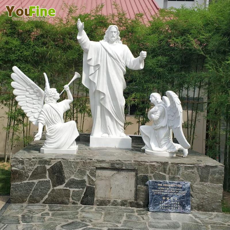 Outdoor High Quality White Marble Jesus and Angel Sculpture
