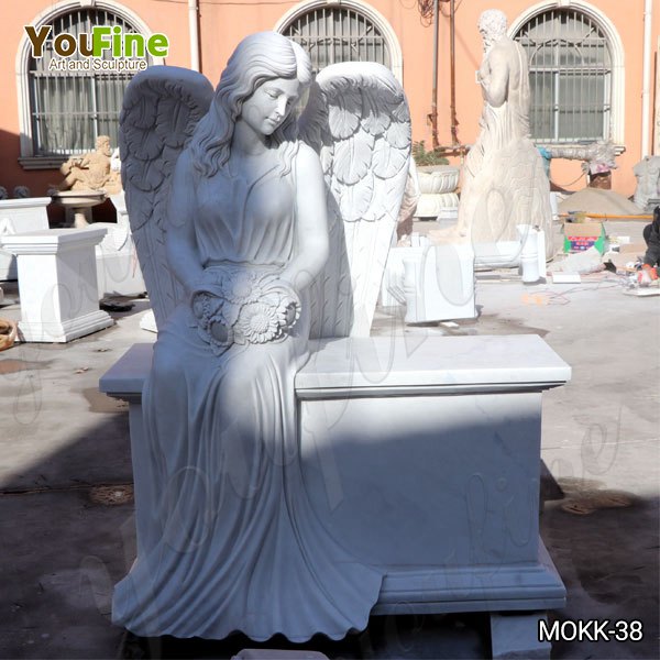 High-Quality White Marble Angel Wings Tombstone Gravestone