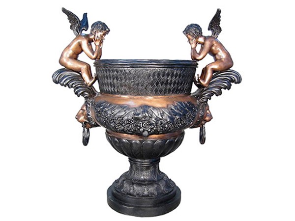 Crafted Exquisite Cherub Bronze Flowerpot