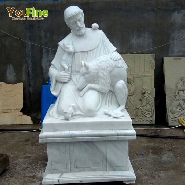 Marble Saint Francis and Animal Sculpture