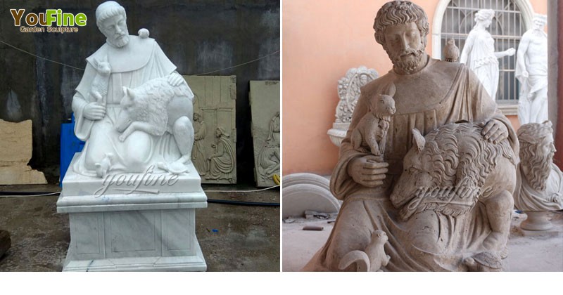 Marble Saint Francis and Animal Sculpture