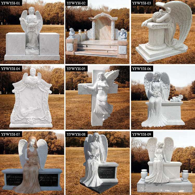 About the Deluxe Marble Angel Tombstone. We want to be remembered forever, either or dead. Nothing is more impressive than a marble tombstone chosen with care. This is a large luxury marble angel tombstone that we have custom made for our clients, there is a custom marble base and there are marble vases that can be used as decoration, our clients will decorate it with beautiful flowers and it has been turned into a work of art in the cemetery. Quality raw materials All our marble carving products are made from high-quality marble raw materials and can accept your choice of materials including marble, granite, sandstone and any other stone available, you can tell us your requirements and our business staff will recommend you the most suitable product for your requirements. A variety of clay mold styles to choose from To meet the different needs of our customers for tombstone angels, our clay molders have also designed a series of angel clay molds, they have different shapes and movements, whether it is standing angel, sitting angel, crying angel, we can make all of them, and we can change the face of the angel to the face of your loved one, and try to keep her similar. Our Weeping Marble Angel Tombstone look is even more endearing in its action and godlike look, so contact us now if you need it. More than 30 years of production experience As a professional manufacturer of marble sculptures, no one is more dedicated than us. We have been engaged in the production of marble carving for more than 30 years, perfect quality and customer satisfaction is our lifelong pursuit of the goal, our products are exported to all over the world, and received wide acclaim! How to contact us. Underneath our page there is a message board and contact information where you can leave us a message telling me about the style you like or other details. You can also give us a call at +86-13938480725 or send us an email at info@you-fine.com and one of our sales staff will communicate with you about the quote on time, we would be happy to hear from you.