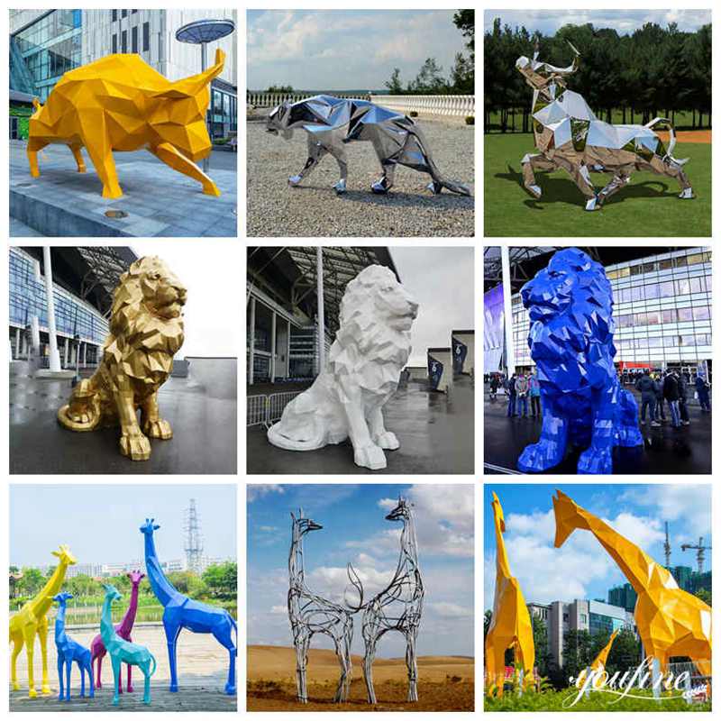 Modern Stainless Steel Geometric Animal Statue Large Outdoor Decor Wholesale