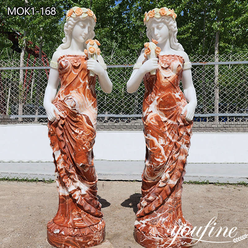 Natural Red Marble Woman Statues Stock in Low Price