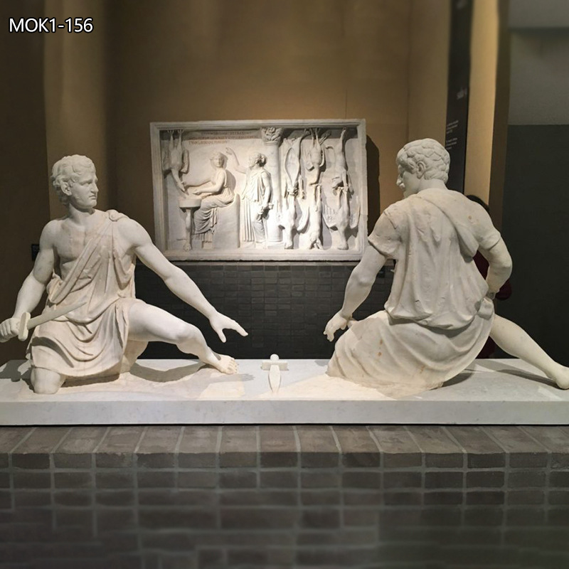 Pair of Ancient Roman Marble Warrior Statue Replica